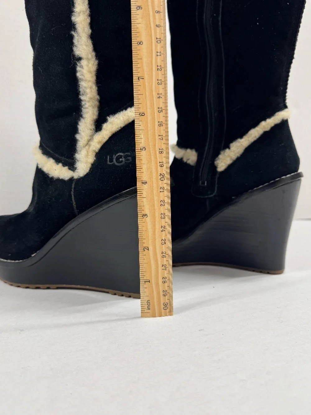 UGG Aubrie Wedge Shearling Knee Boot‎ in Black - Size 7.5.